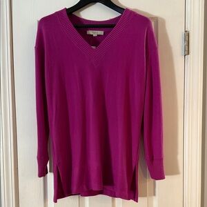 LOFT V-Neck Sweater in Vibrant Pink